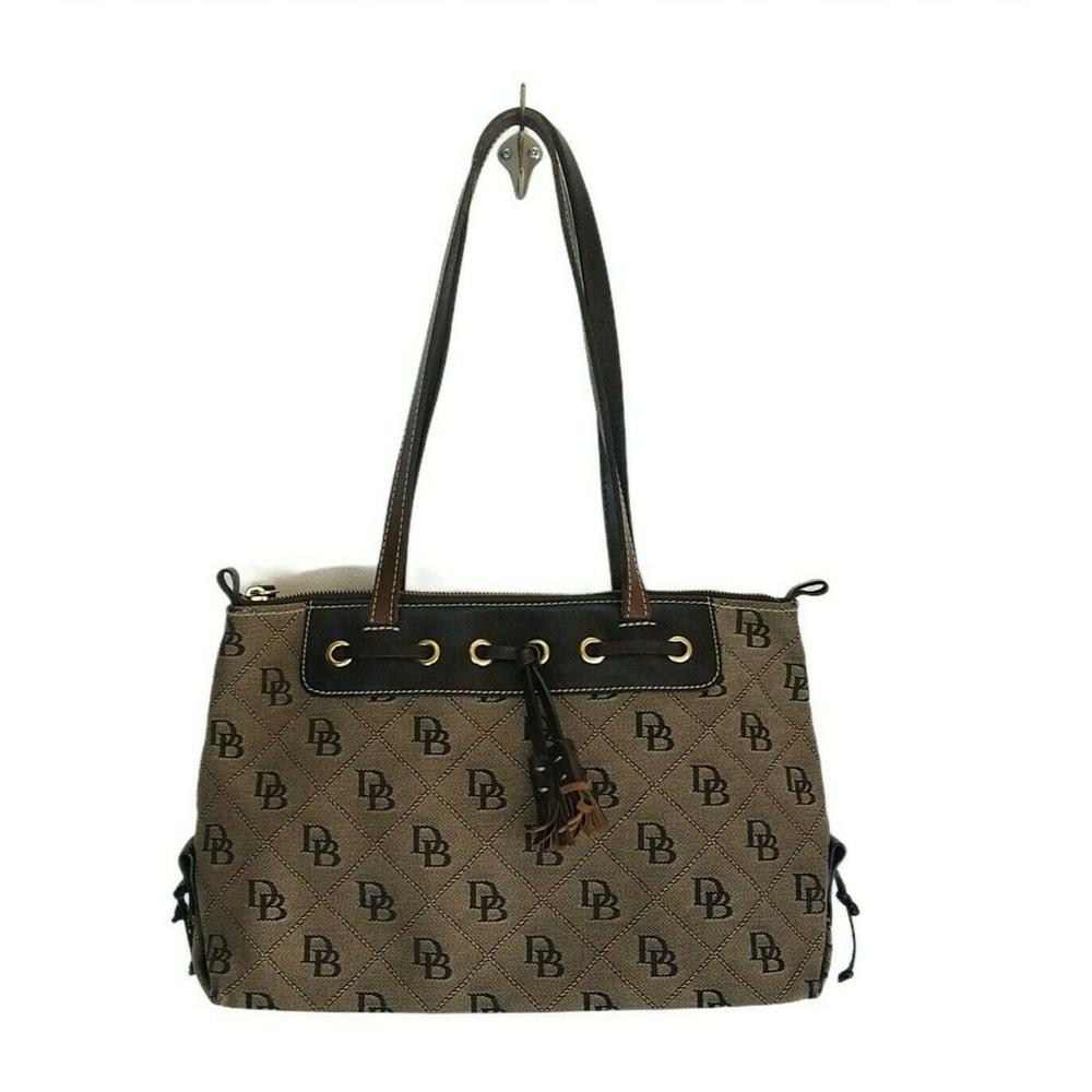 DOONEY & BOURKE Large Tassel Top Zip Beige Brown Shoulder Bag Purse Authentic